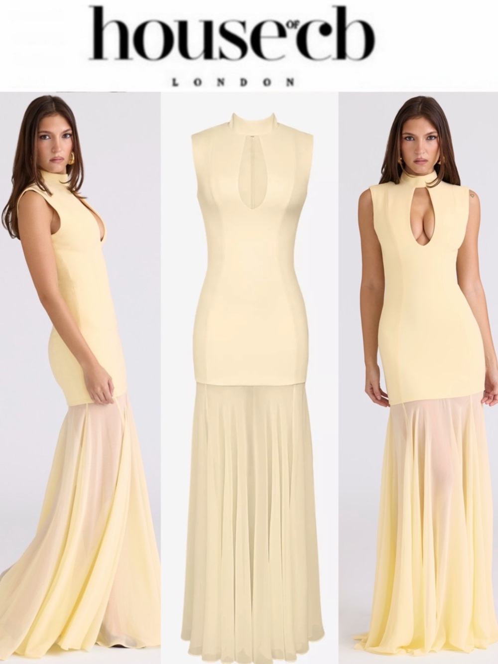 House of CB RAPHAELLA Butter Yellow Keyhole Maxi Dress sz S NWT $299
